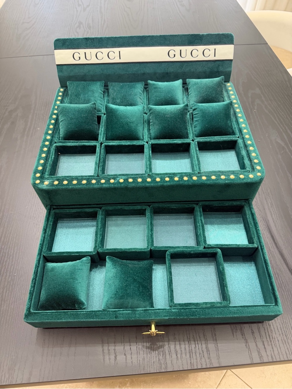 Authentic Gucci Green Velvet Jewelry Watch Box Organizer with Drawer - Picture 4 of 10